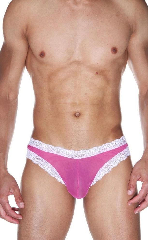 363053 Мужские трусы-бразилиана с отделкой края кружевом