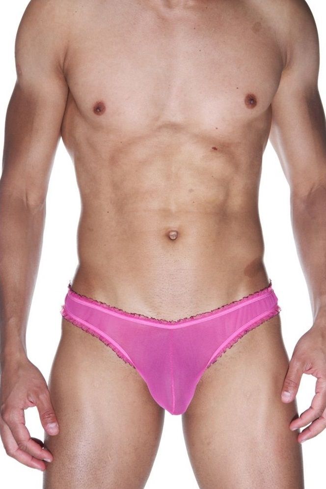 363063 Мужские ярко-розовые трусы-бразилиана с рюшевой отделкой
