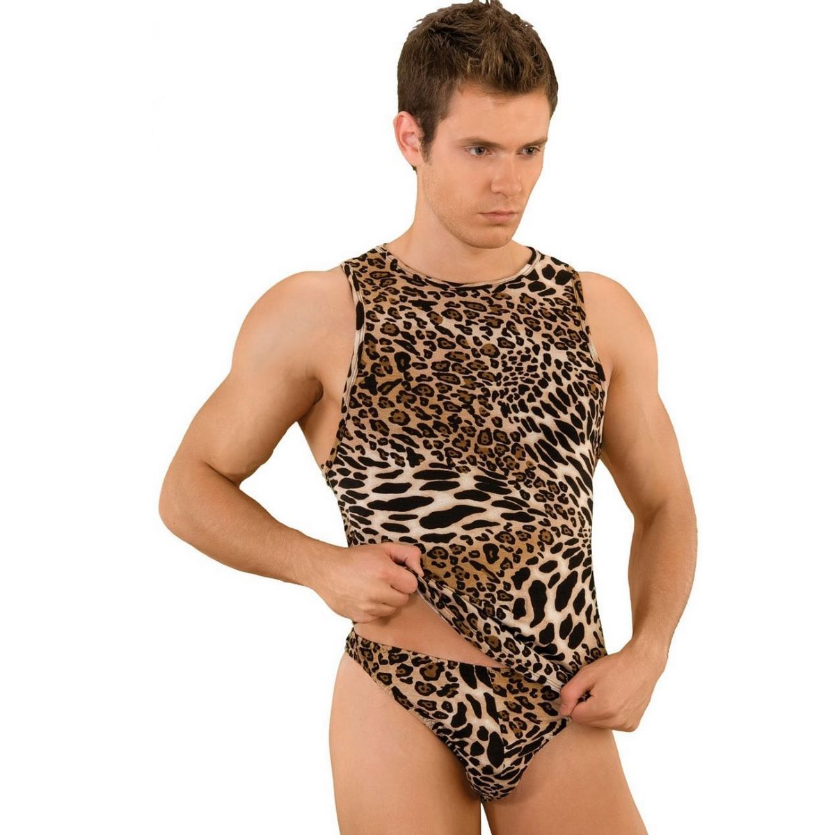 363391 Мужская майка-борцовка с леопардовым принтом