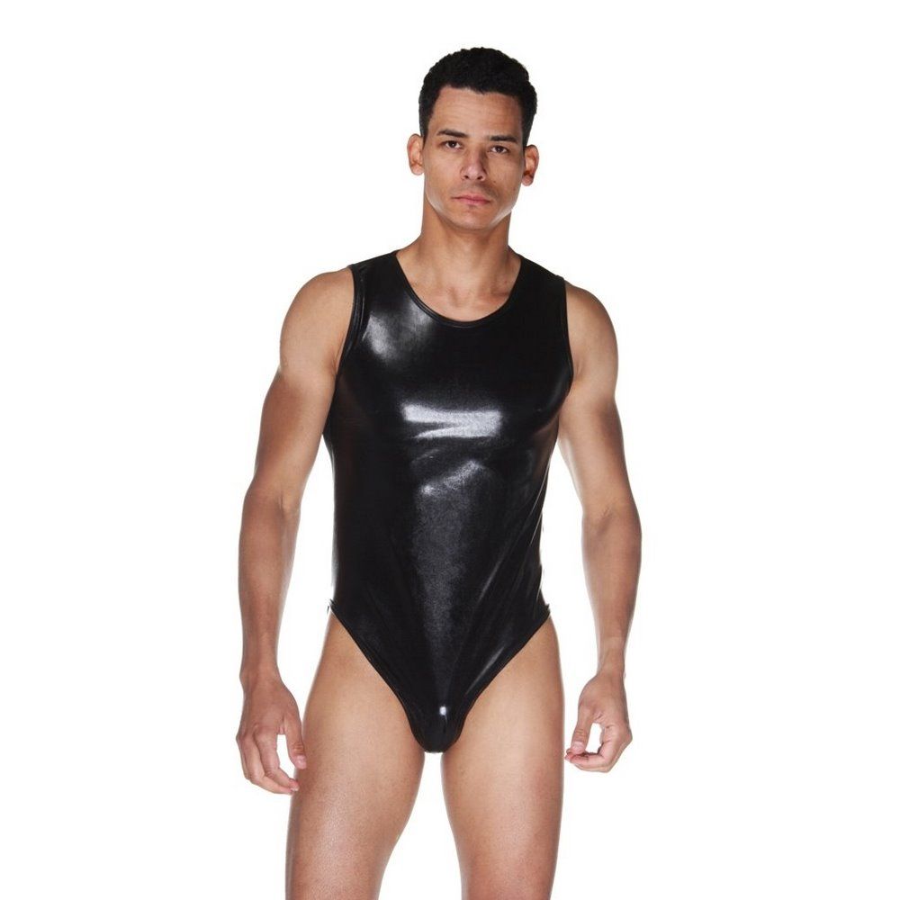 363532 Мужское wet-look боди с прозрачной спинкой