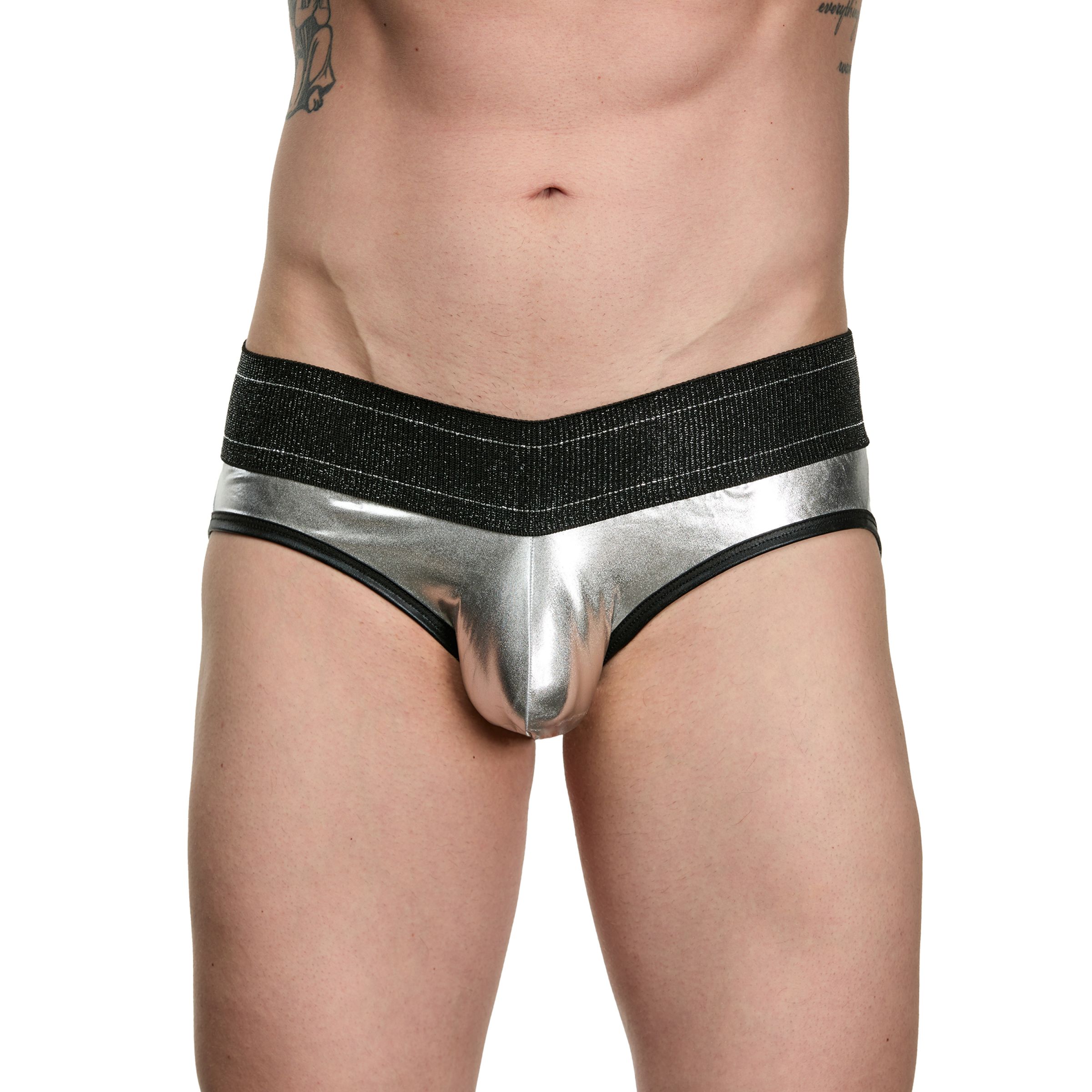 364756 Мужские блестящие серебристо-черные трусы-джоки