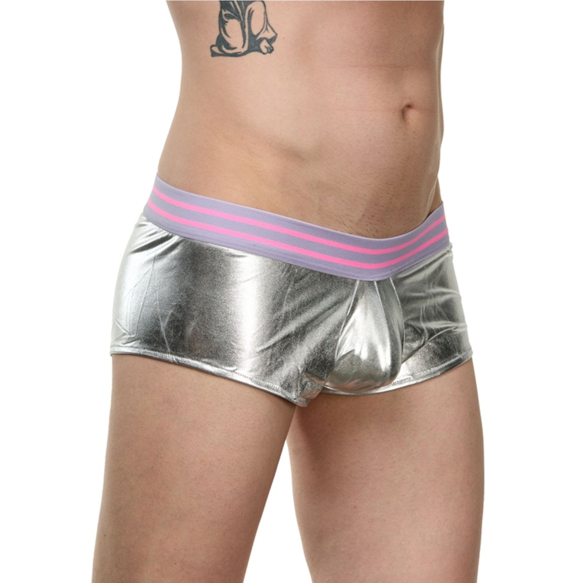 365148 Мужские серебристые трусы-боксеры с широкой резинкой в полоску