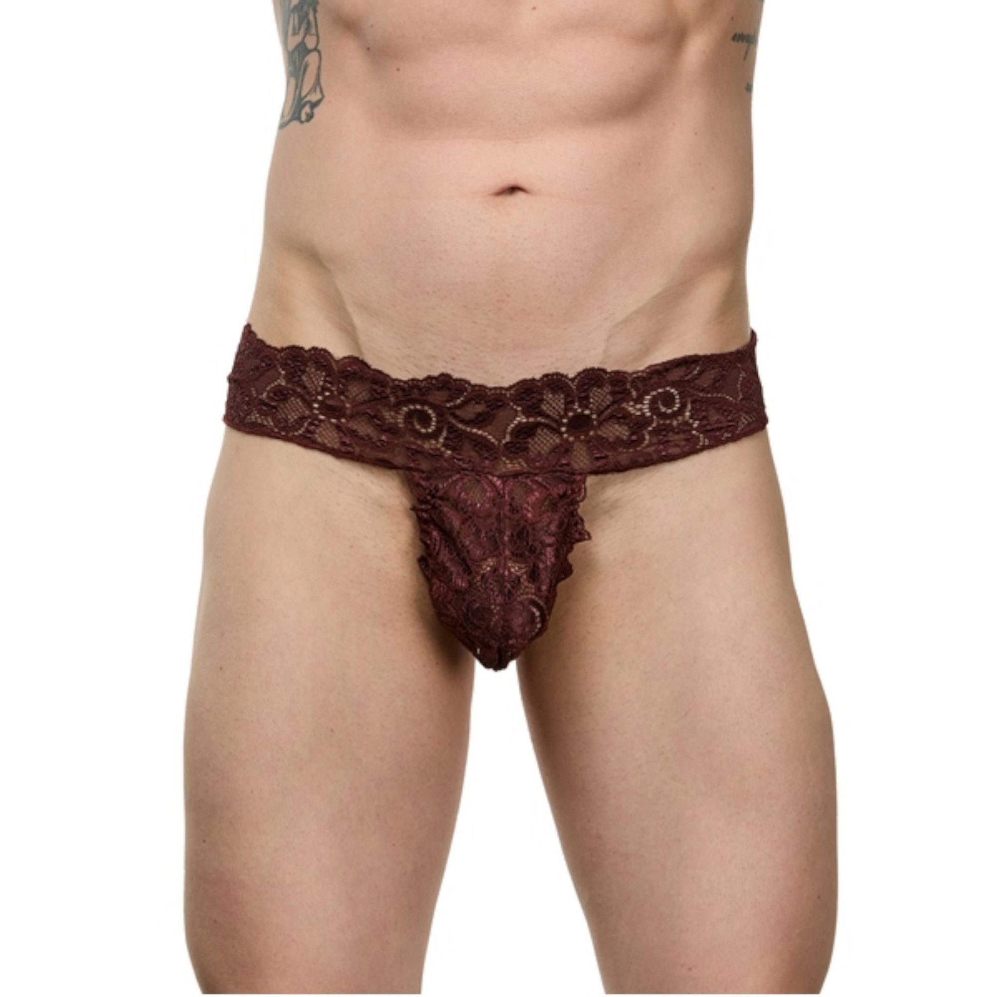 365156 Мужские коричневые кружевные трусы-тонги