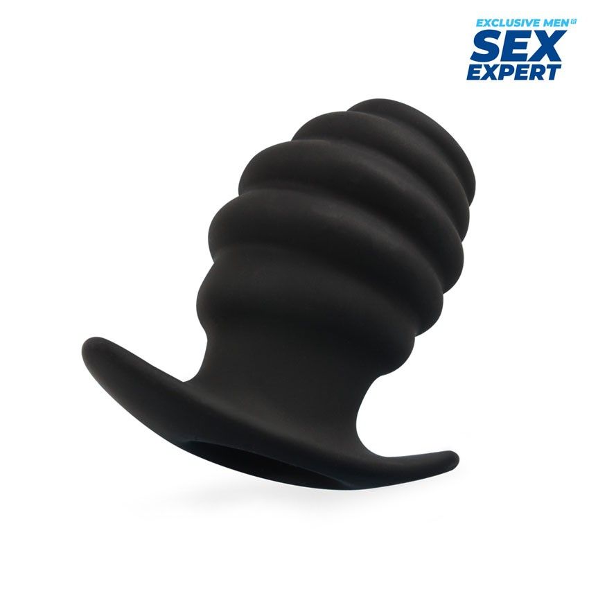 368448 Черный рельефный анальный стимулятор-тоннель - 8 см.