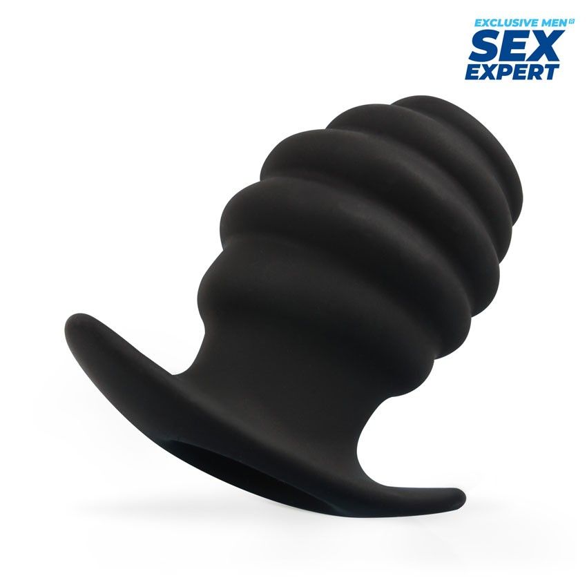 368451 Черный рельефный анальный стимулятор-тоннель - 10 см.