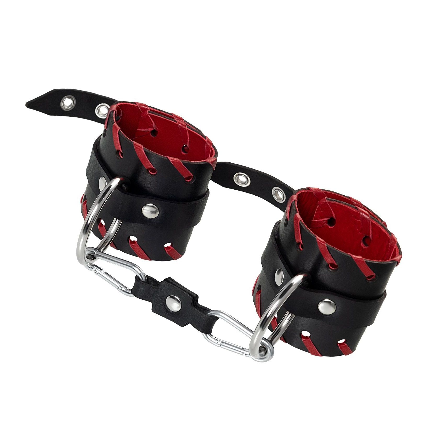 369925 Черно-красные наручники из натуральной кожи