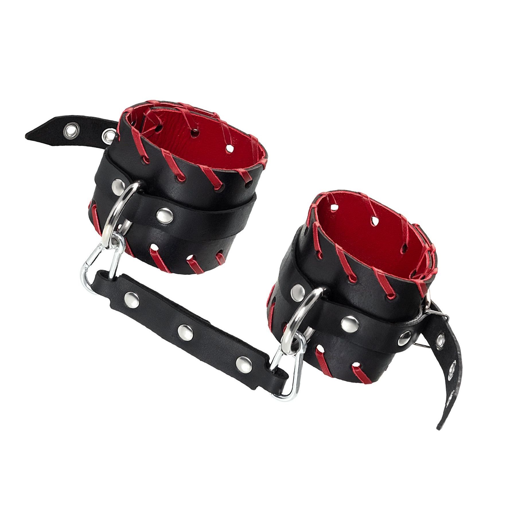 369926 Черно-красные оковы из натуральной кожи