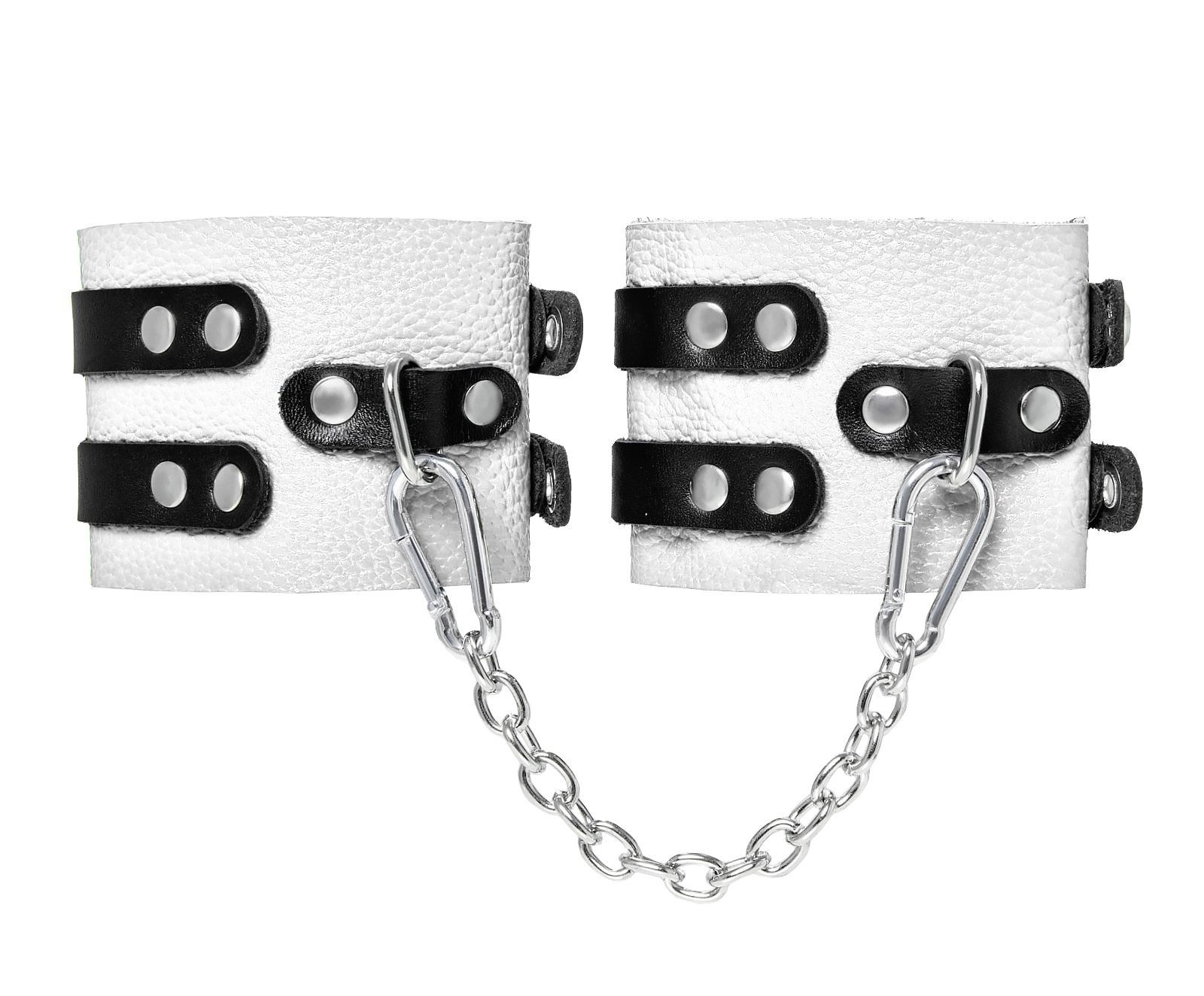 370008 Бело-черные оковы с двумя ремешками и люверсами