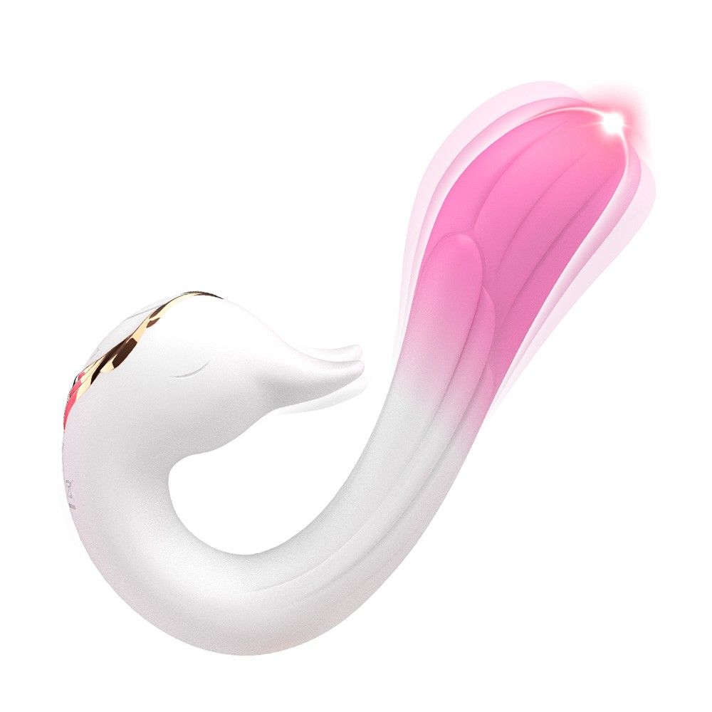 371054 Бело-розовый вибромассажер-уточка - 16,2 см.