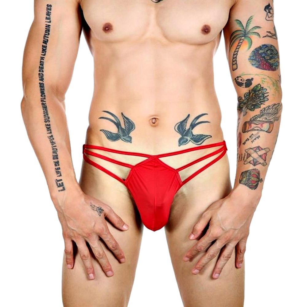 371997 Красные сексуальные трусы-стринги на тонких бретелях