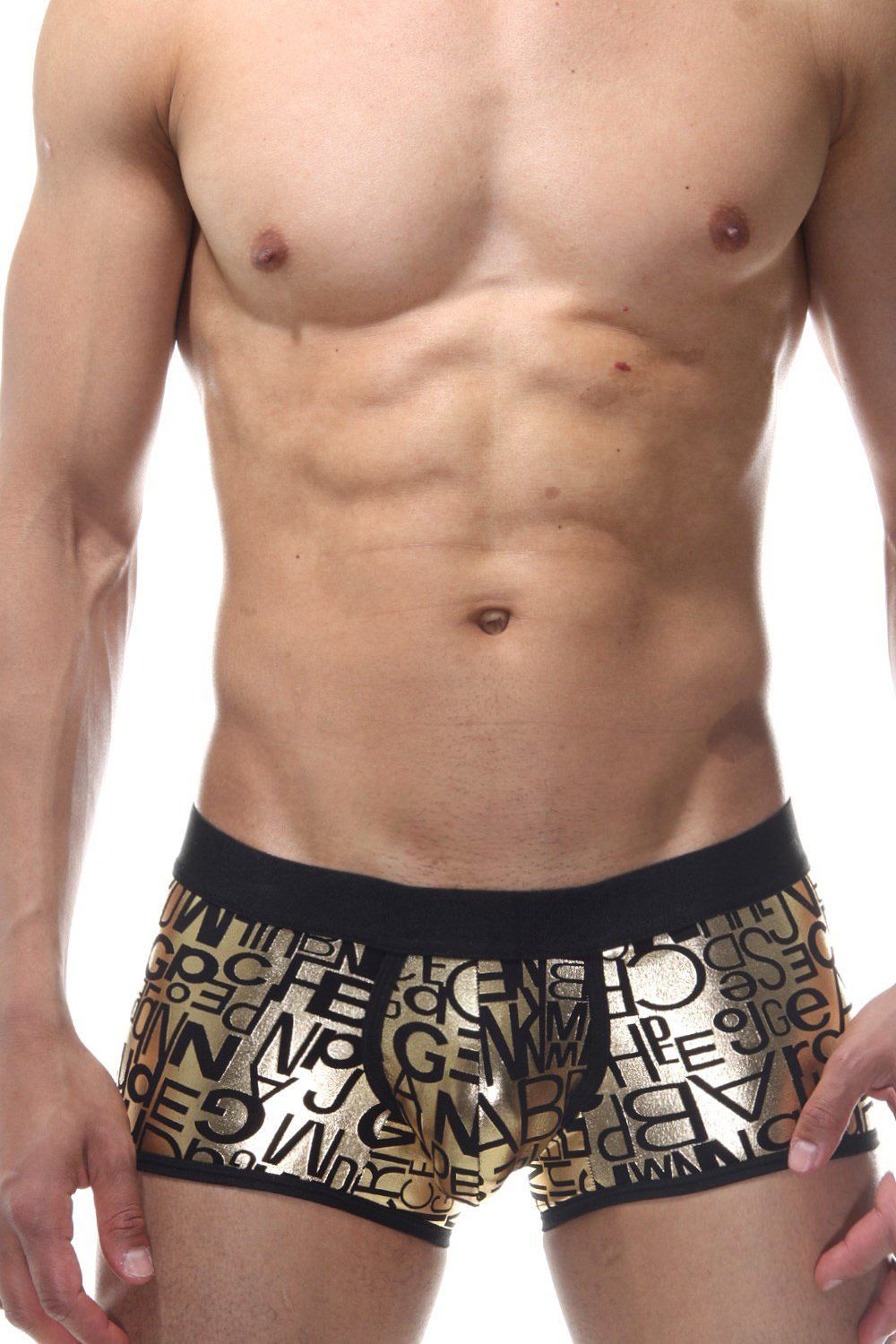 377573 Мужские золотистые трусы-боксеры с принтом