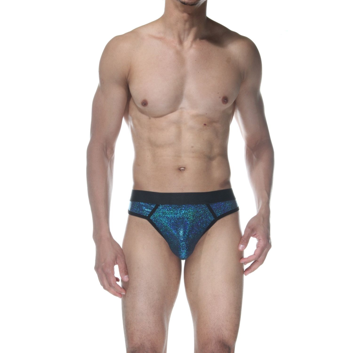 378006 Синие блестящие мужские трусы-стринги