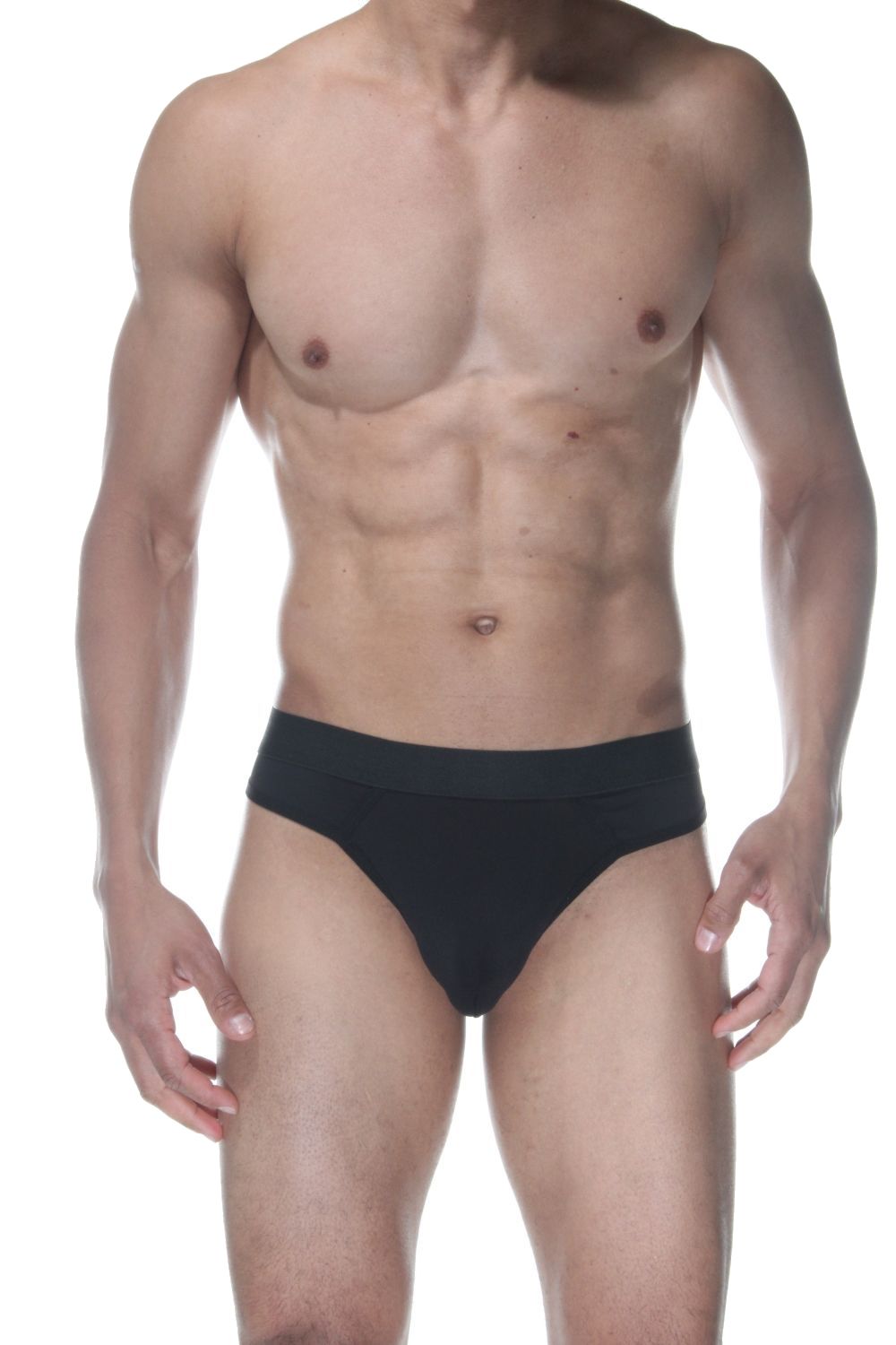 378029 Черные мужские трусы-стринги с широкой резинкой