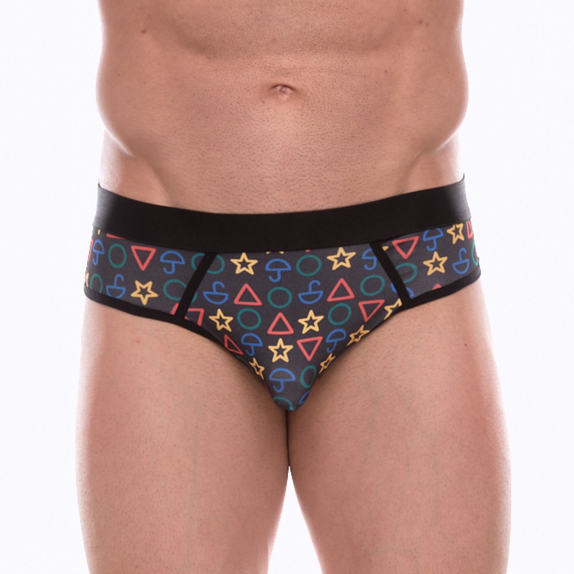 378144 Темно-серые мужские трусы-джоки с принтом в виде цветных значков