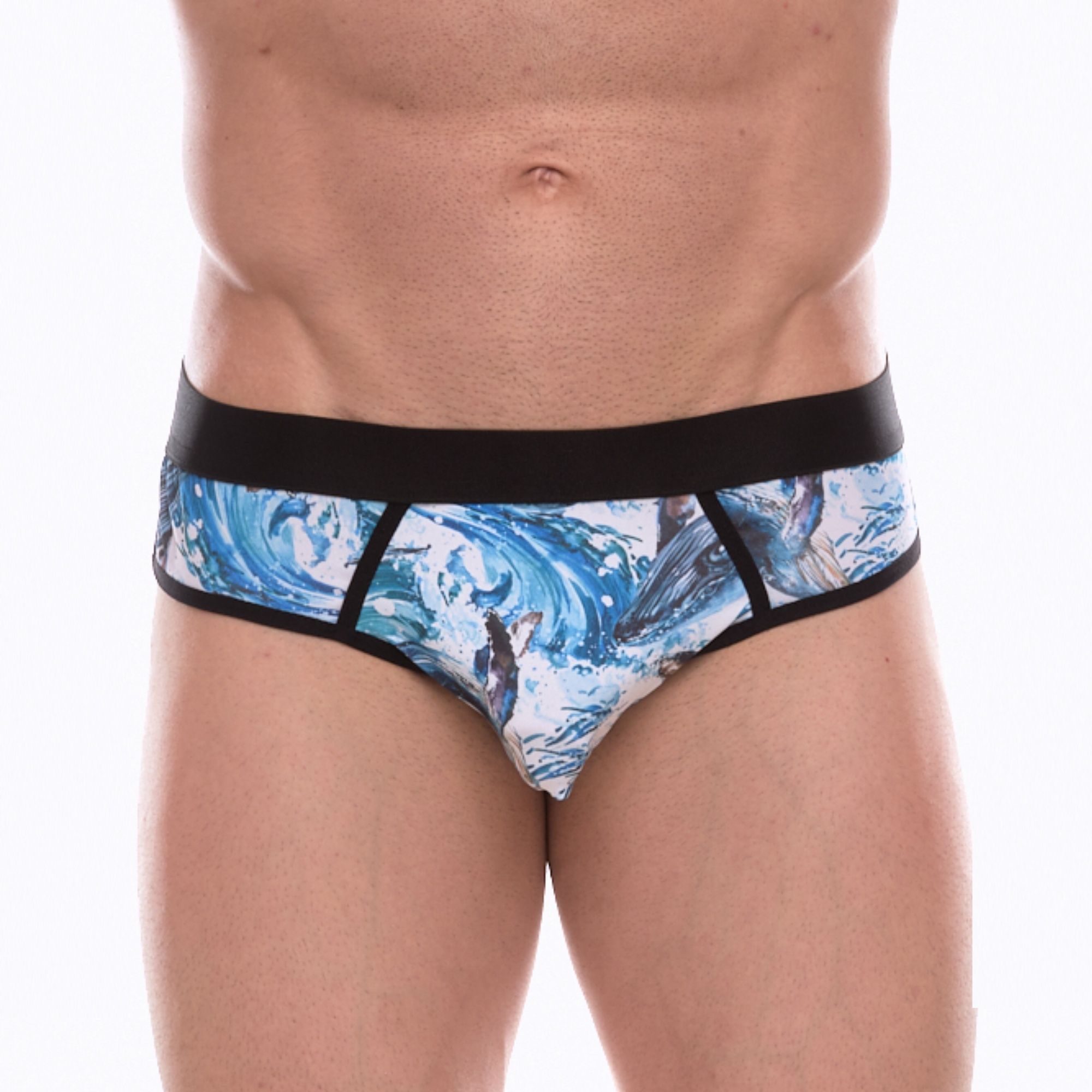 378149 Мужские трусы-джоки с принтом в виде волн и китов