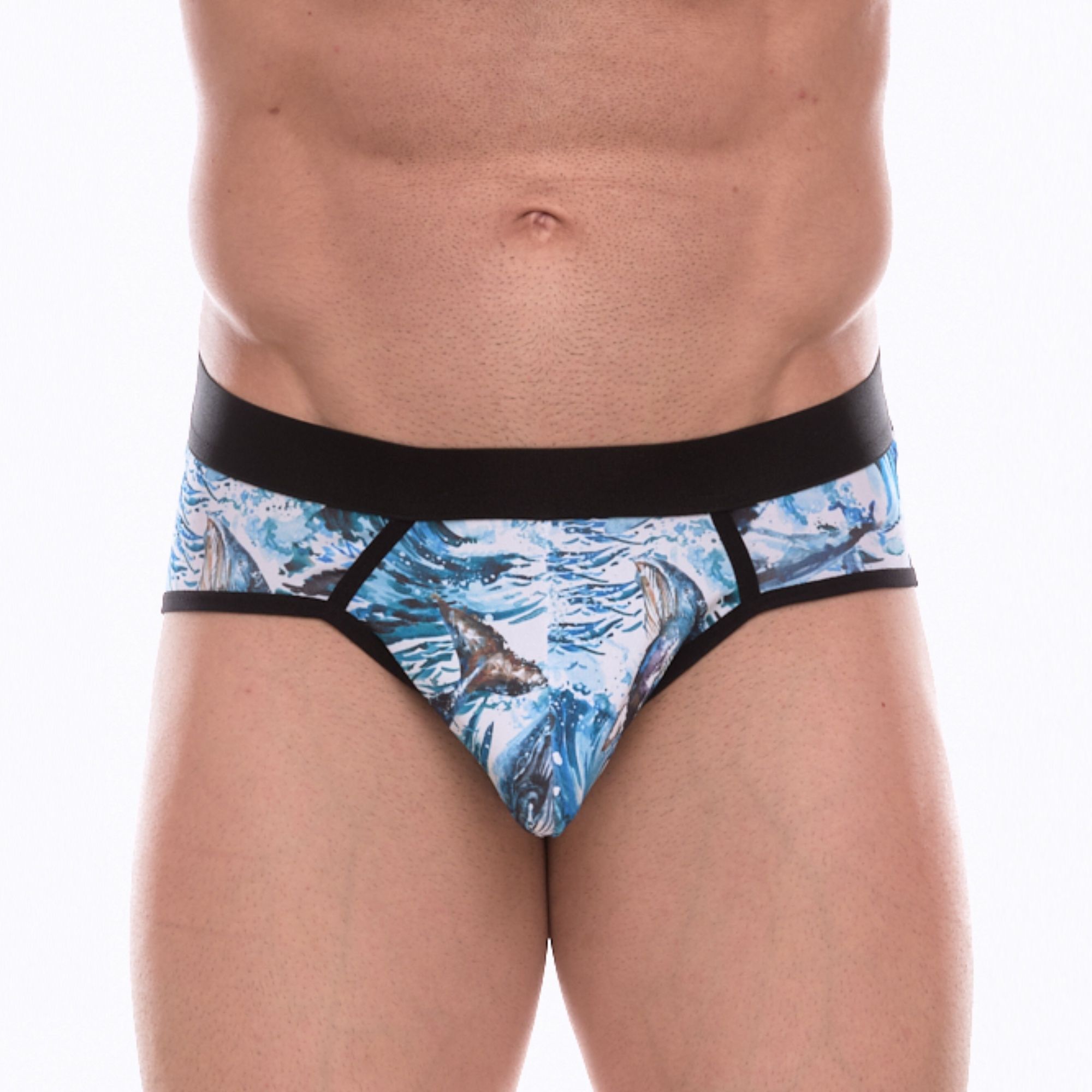 378306 Мужские трусы-стринги с принтом в виде китов в волнах