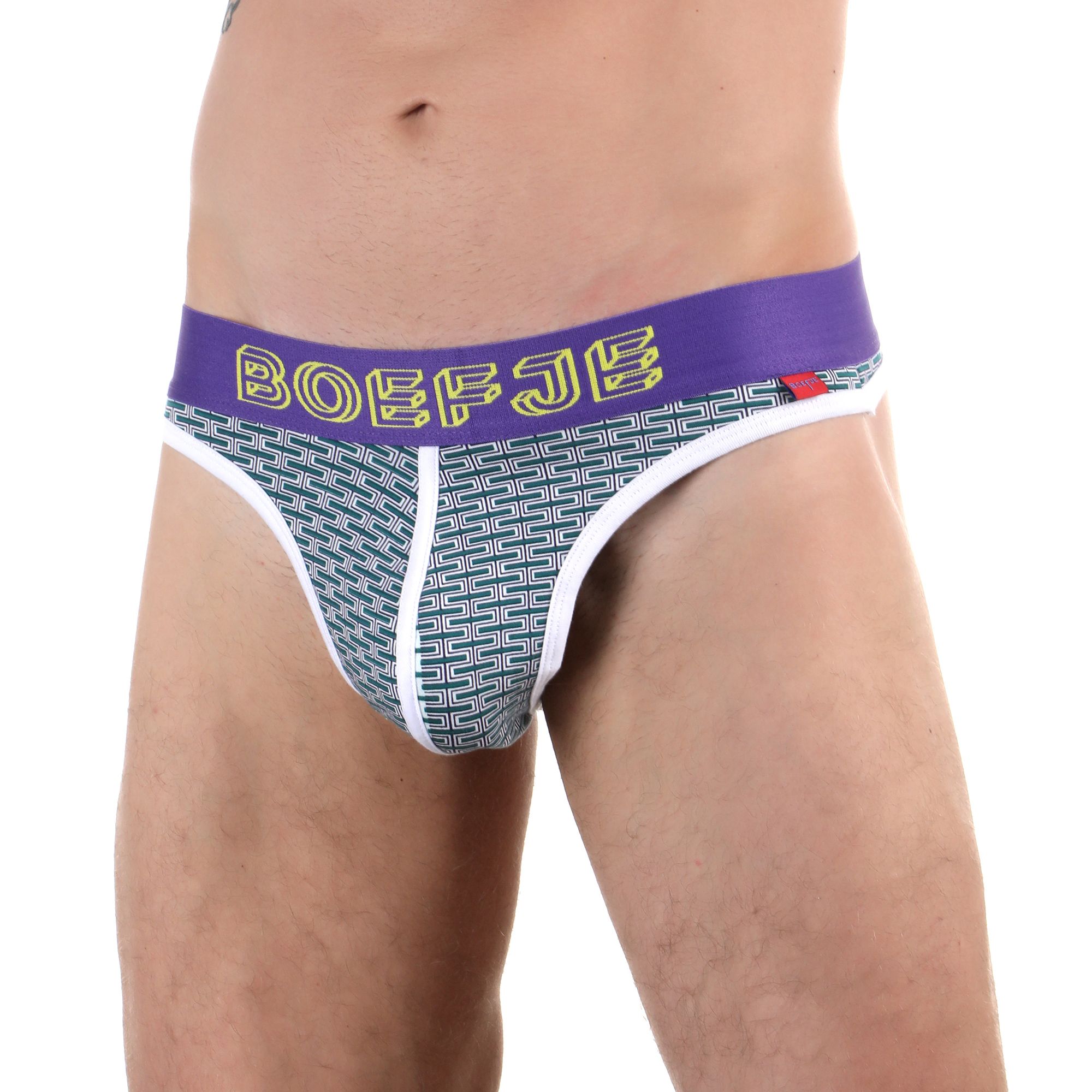 384215 Мужские трусы-тонги с узором-кирпичиками и брендированным поясом