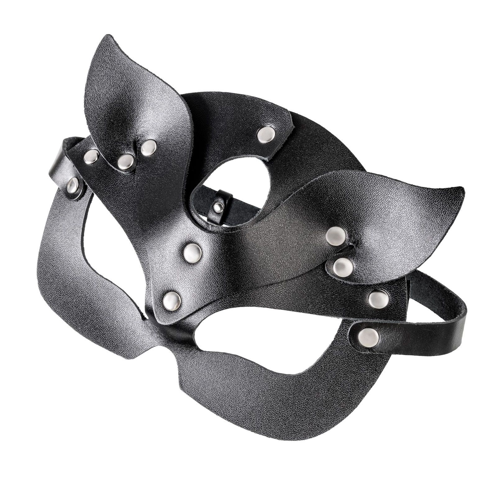 391089 Черная кожаная рельефная маска кошки