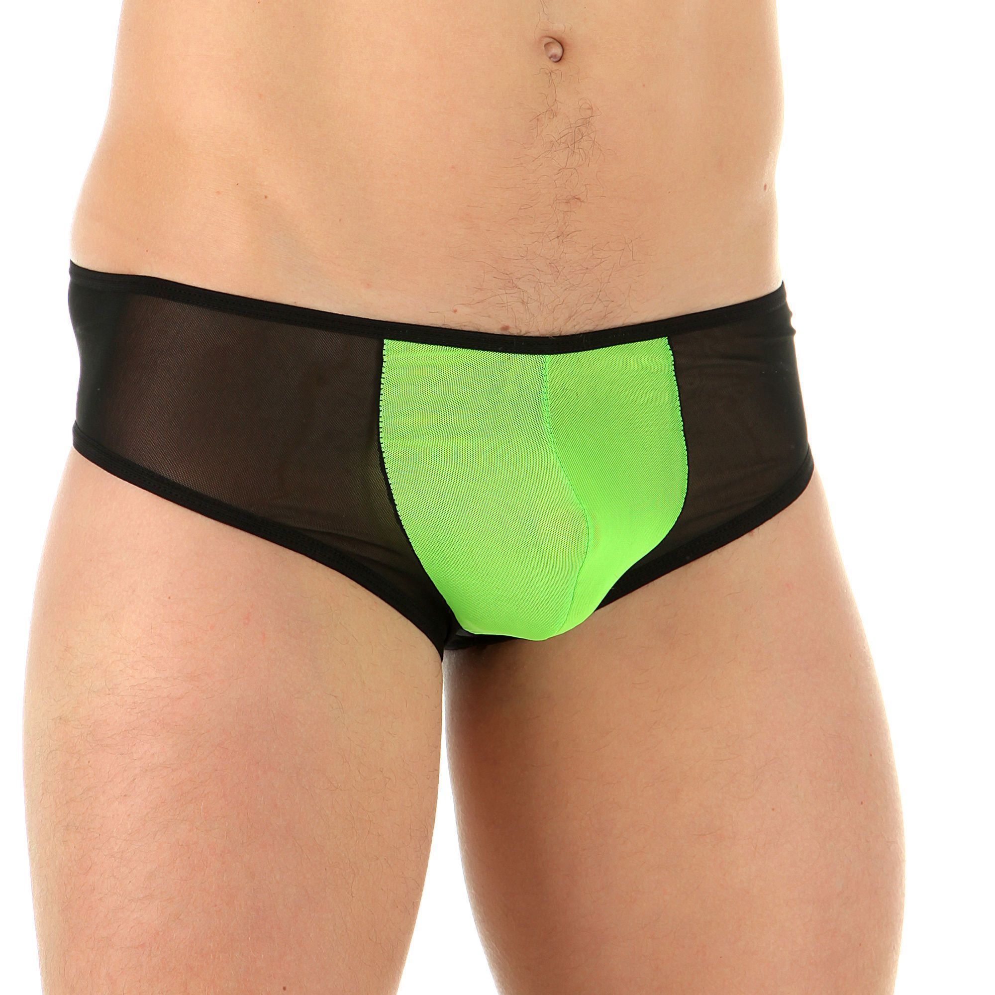 405591 Черно-зеленые трусы-бразилиана из полупрозрачной сетки