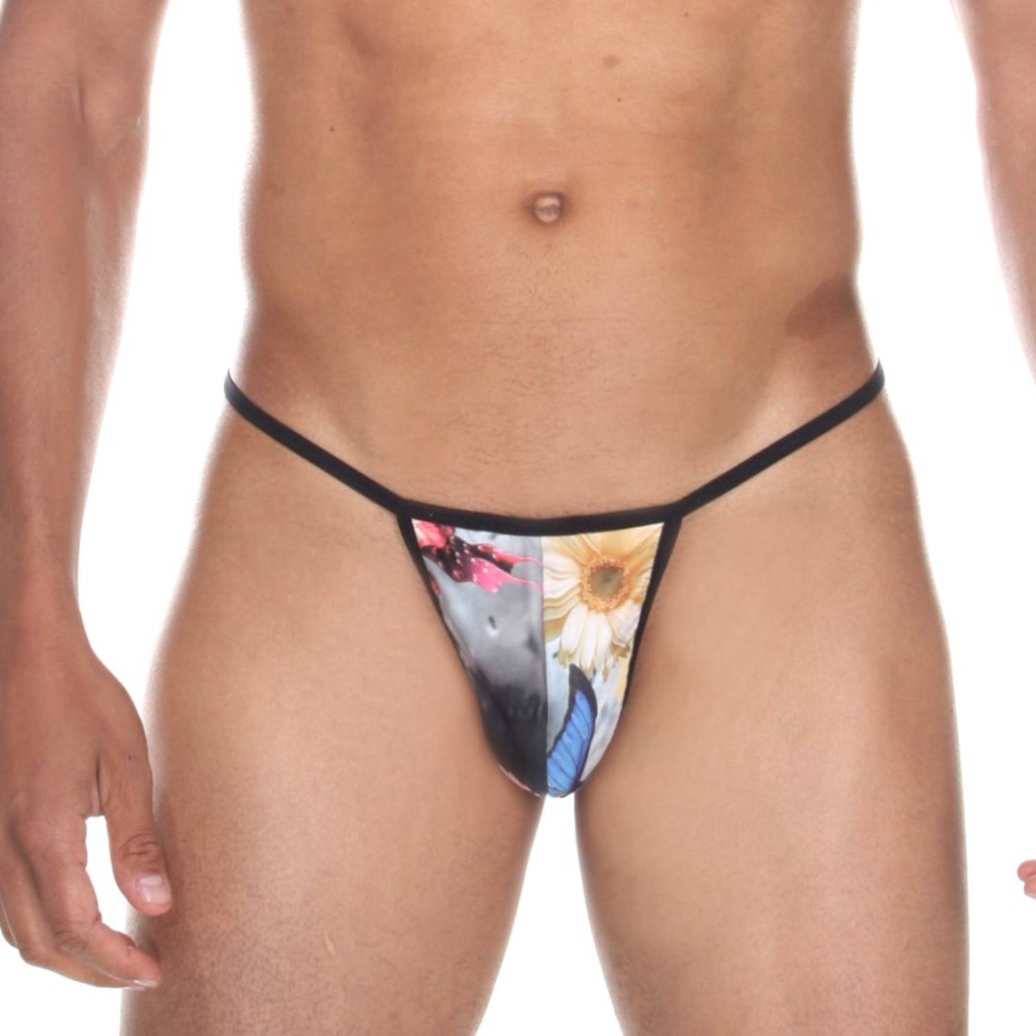 406188 Темно-серые мужские трусы-стринги с принтом