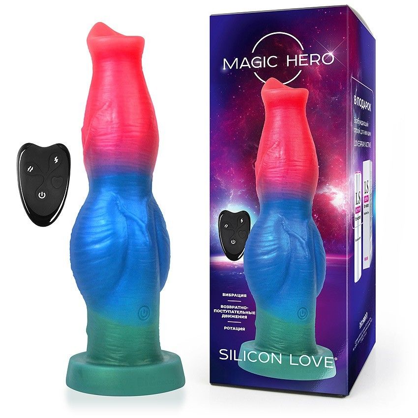 412304 Цветной фантазийный вибратор с возвратно-поступательными движениями и ротацией - 26 см.