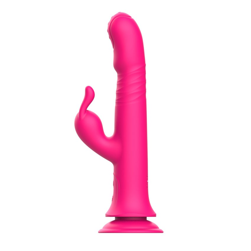 429891 Розовый вибратор-кролик с возвратно-поступательными движениями и ротацией - 24,2 см.