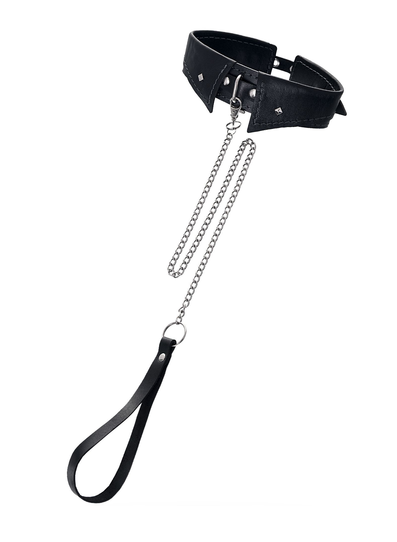 451343 Черный кожаный ошейник-воротник с поводком