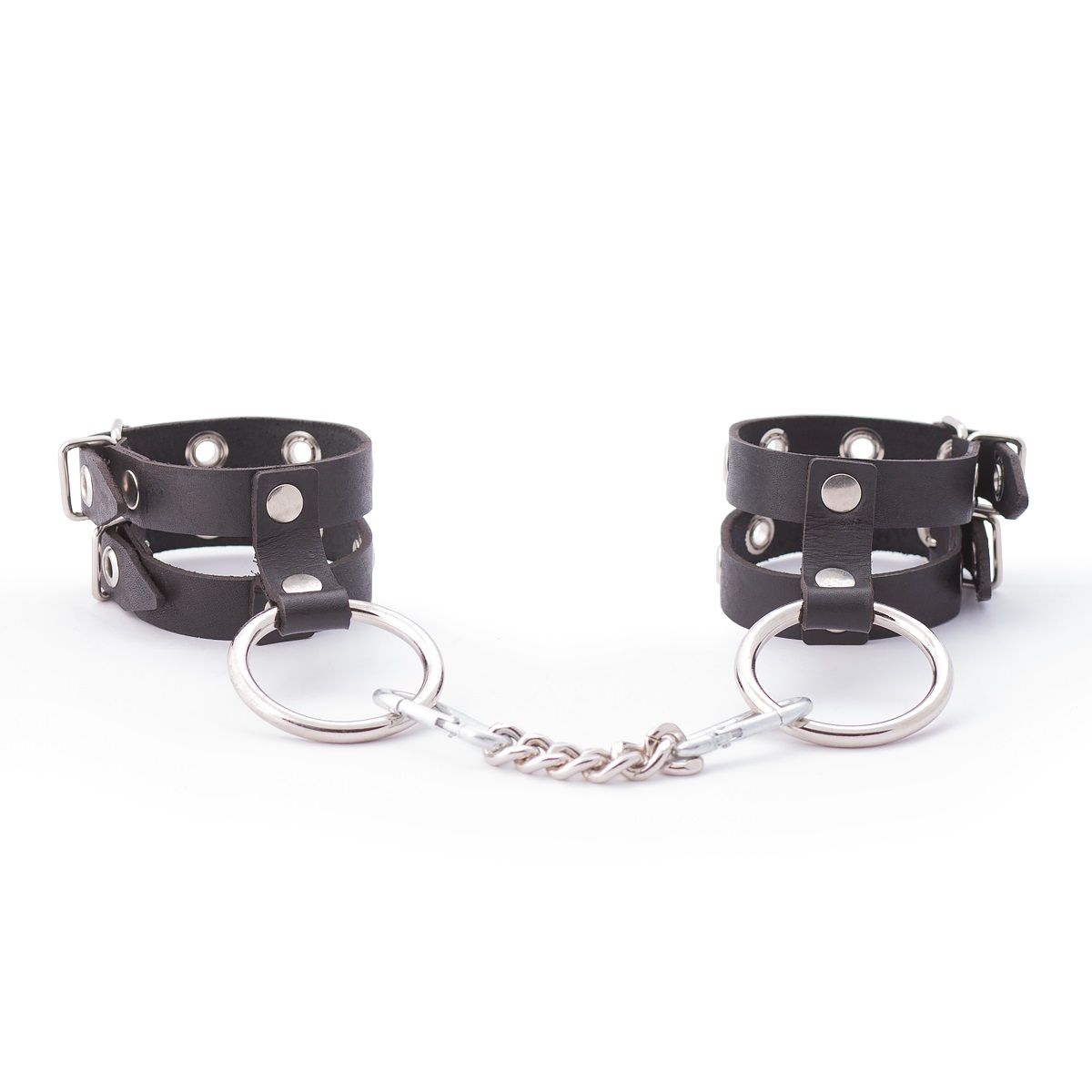 454650 Черные однослойные наручники из натуральной кожи