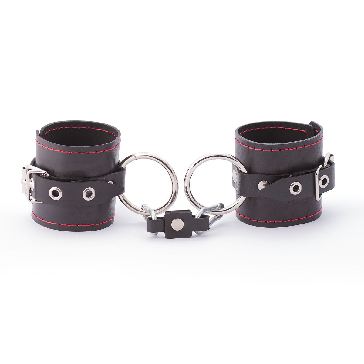 454651 Черные однослойные кожаные наручники с контрастной строчкой