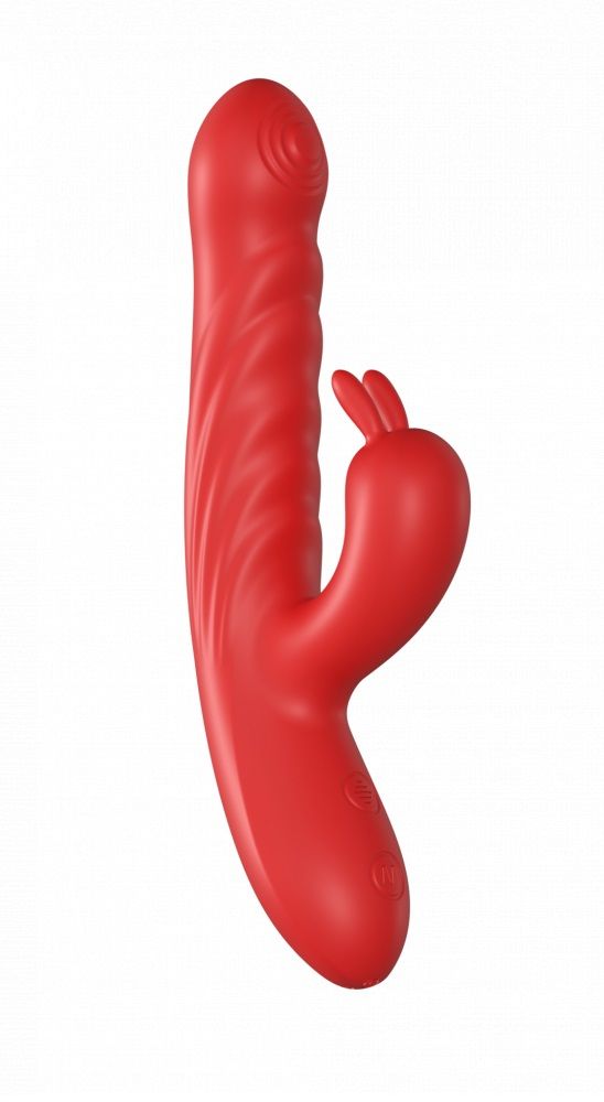 485639 Красный силиконовый вибратор-кролик с фрикциями - 22 см.