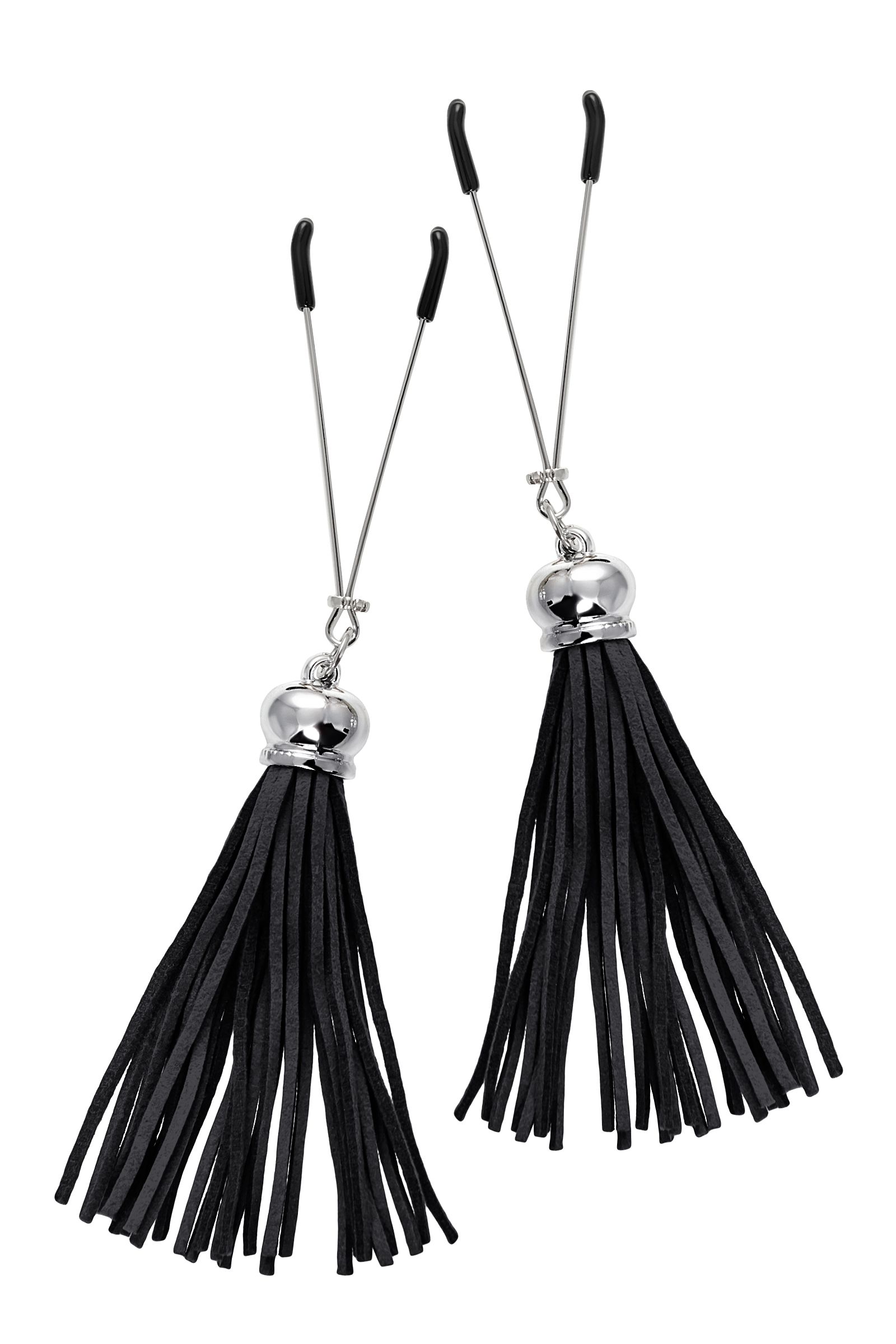 513746 Зажимы на соски «Вилки» с черными кисточками из замши