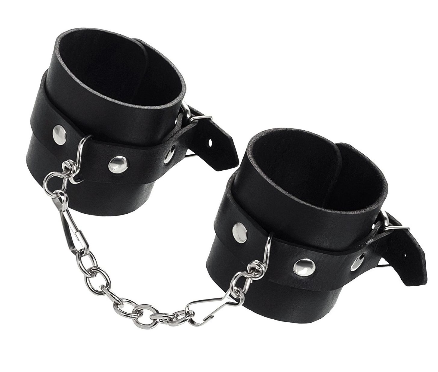 513755 Черные однослойные наручники из натуральной кожи с цепочкой
