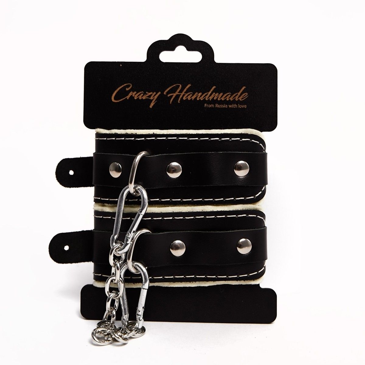515127 Черные скругленные наручники с мягкой бежевой подкладкой