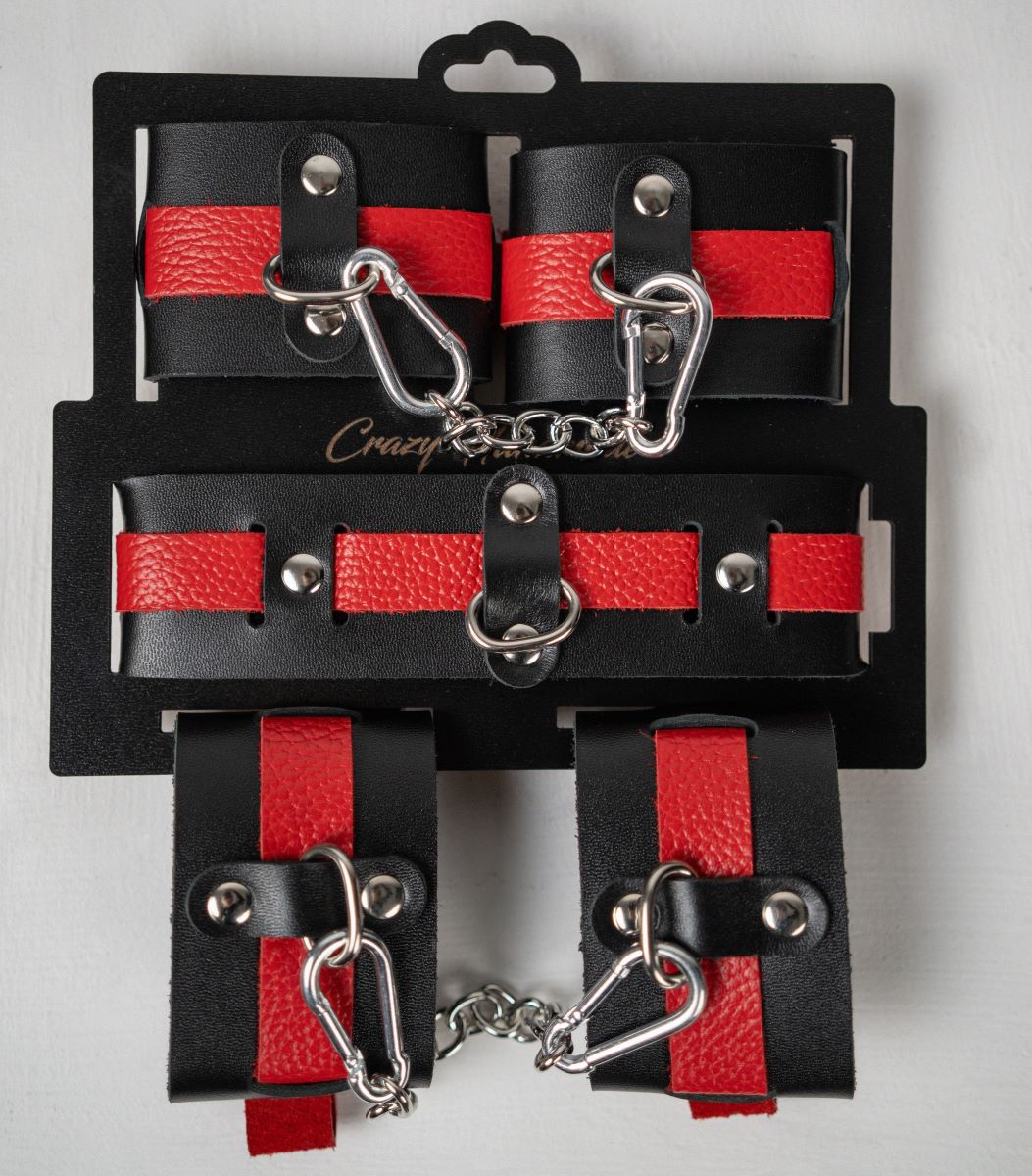 515658 Черно-красный набор фиксаций: наручники, оковы и ошейник