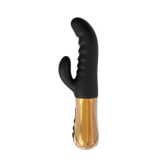 516781 Черный вибратор с возвратно-поступательными движениями Big Thrust Rabbit - 23 см.