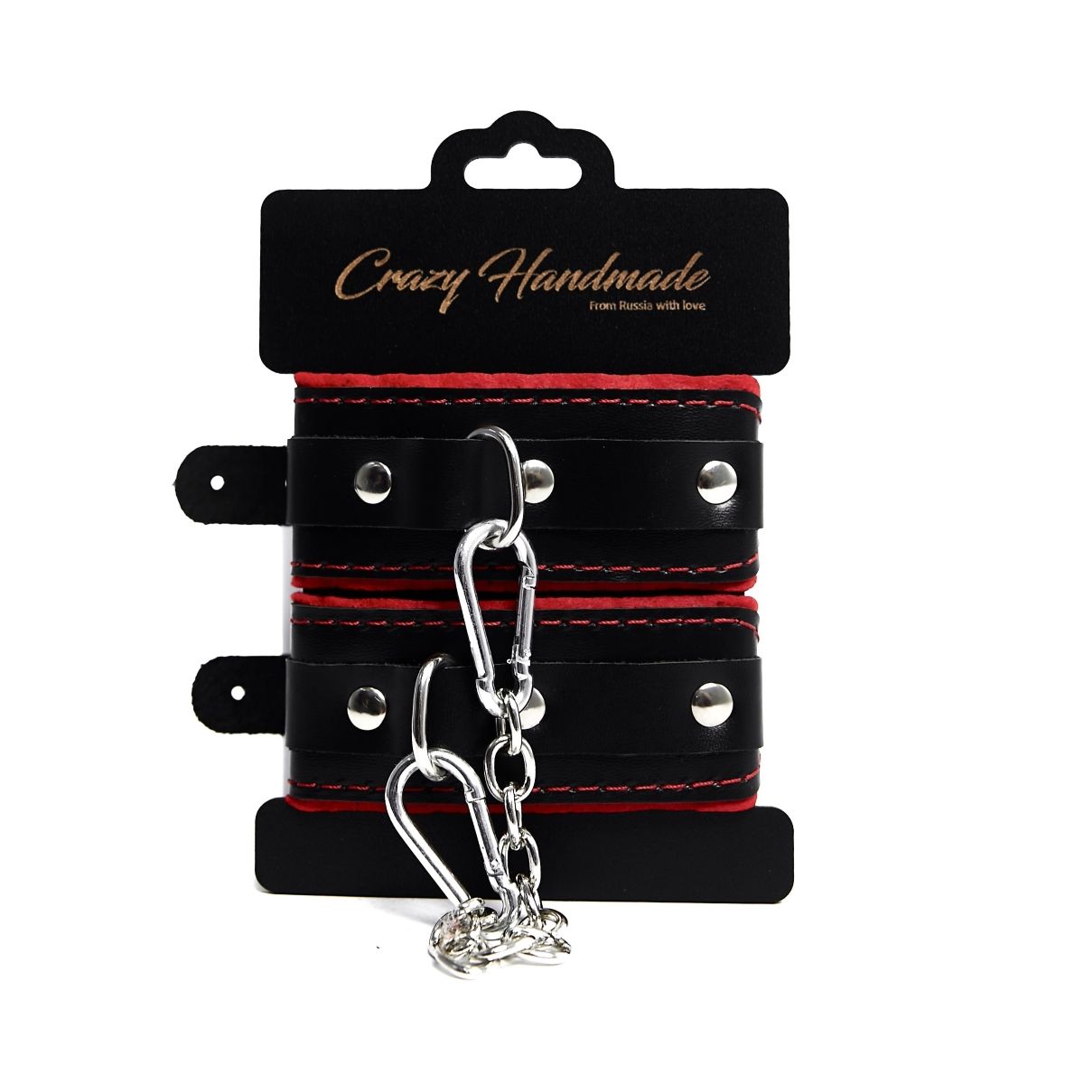 516909 Черные наручники с красной подкладкой, строчками и скругленными ремешками