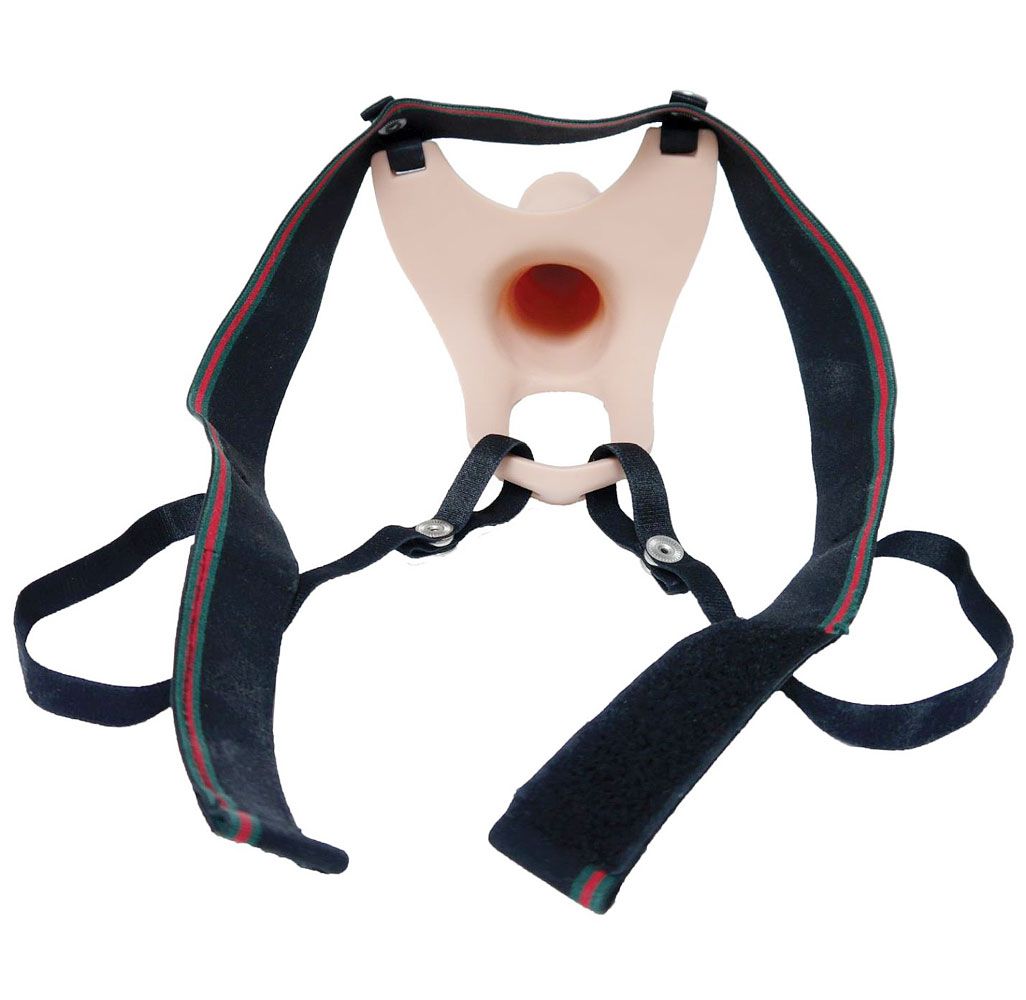 519666 Телесный полый страпон на ремешках - 16,5 см.