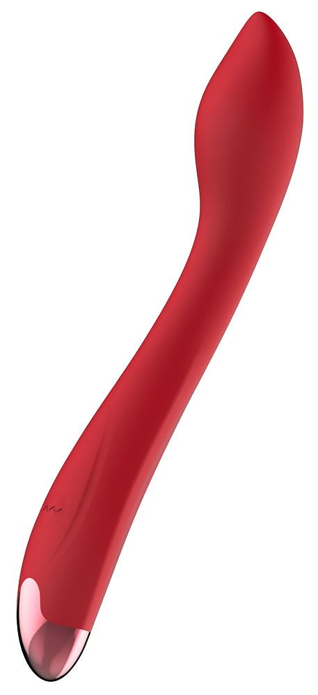 519671 Красный изогнутый вибратор для массажа точки G - 23 см.