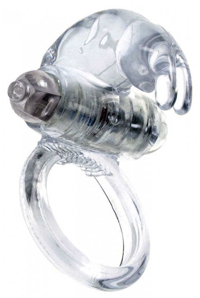 519741 Прозрачное эрекционное виброкольцо с клиторальным зайчиком