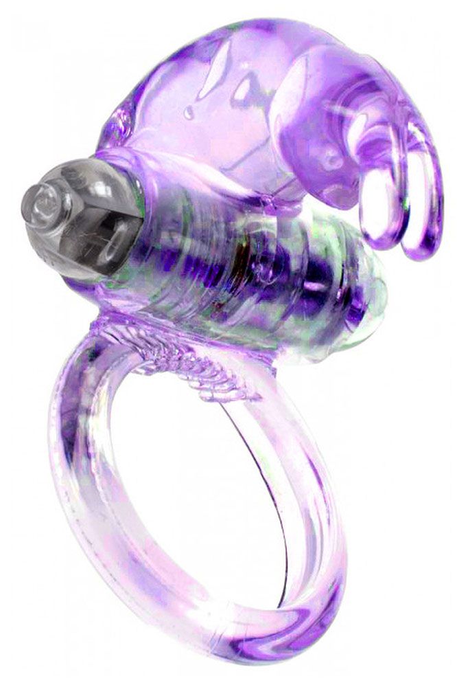 519742 Сиреневое эрекционное виброкольцо с клиторальным зайчиком