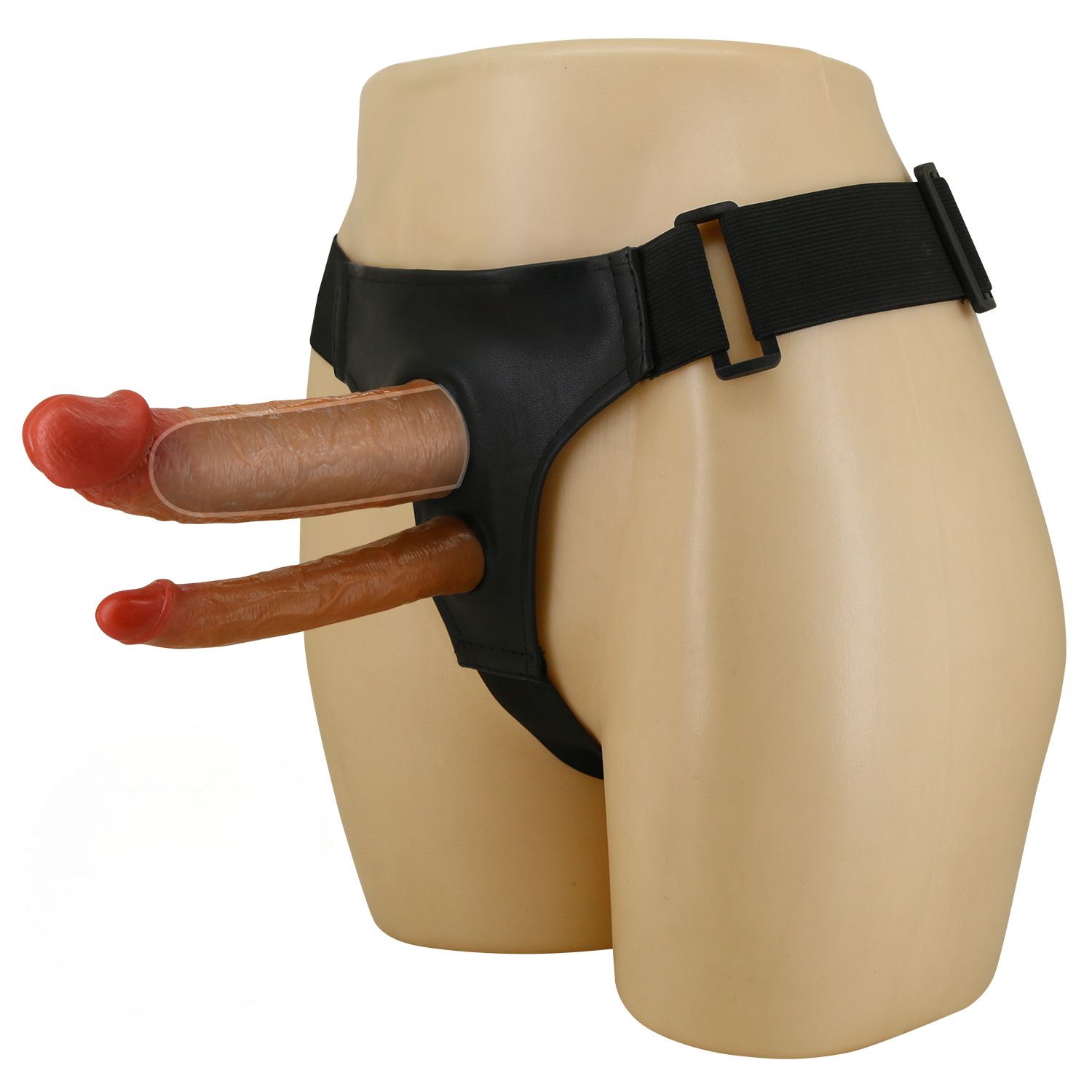 522575 Темно-бежевый фаллопротез для двойного проникновения - 17,5 см.