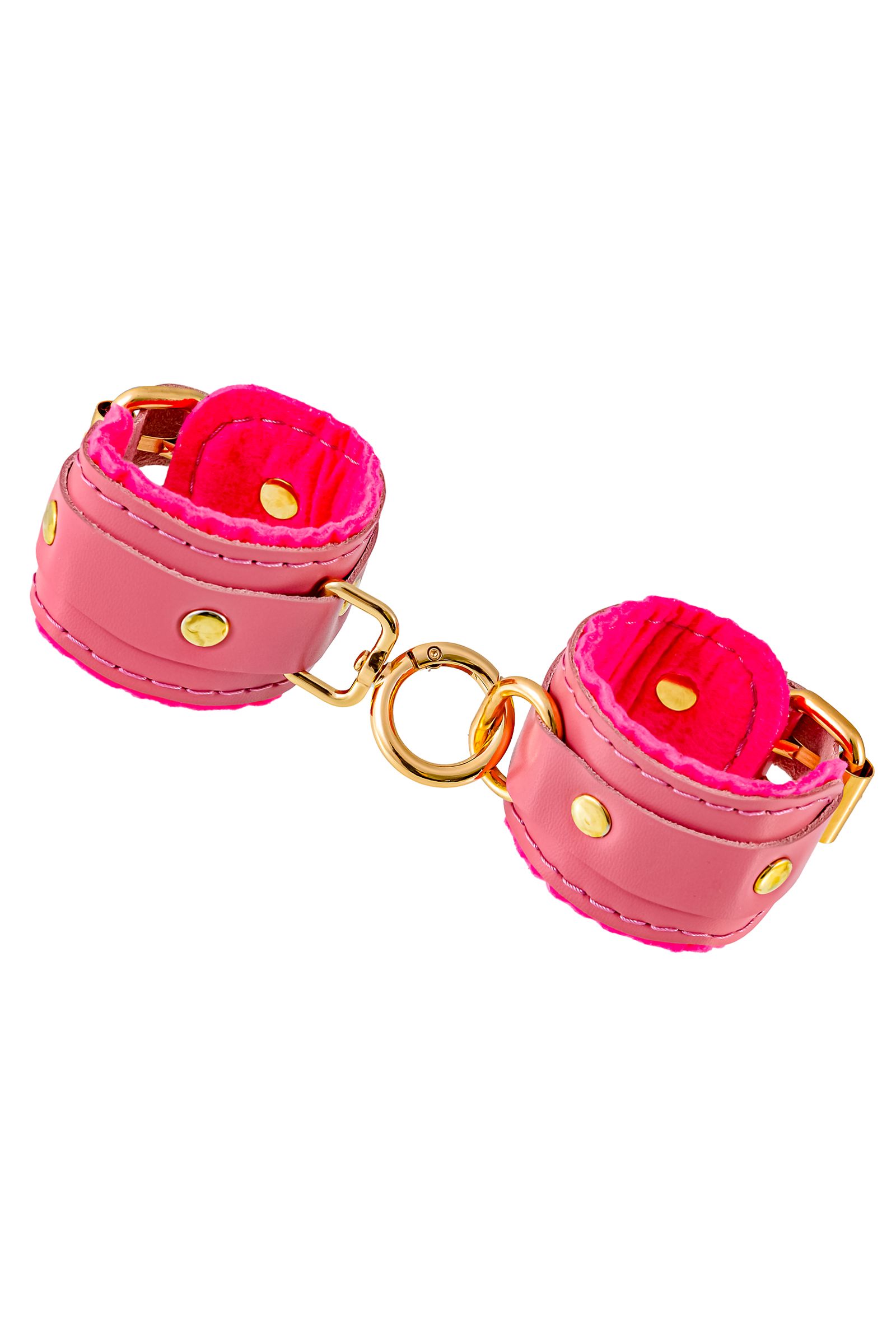 523527 Розовые двуслойные кожаные наручники-браслеты
