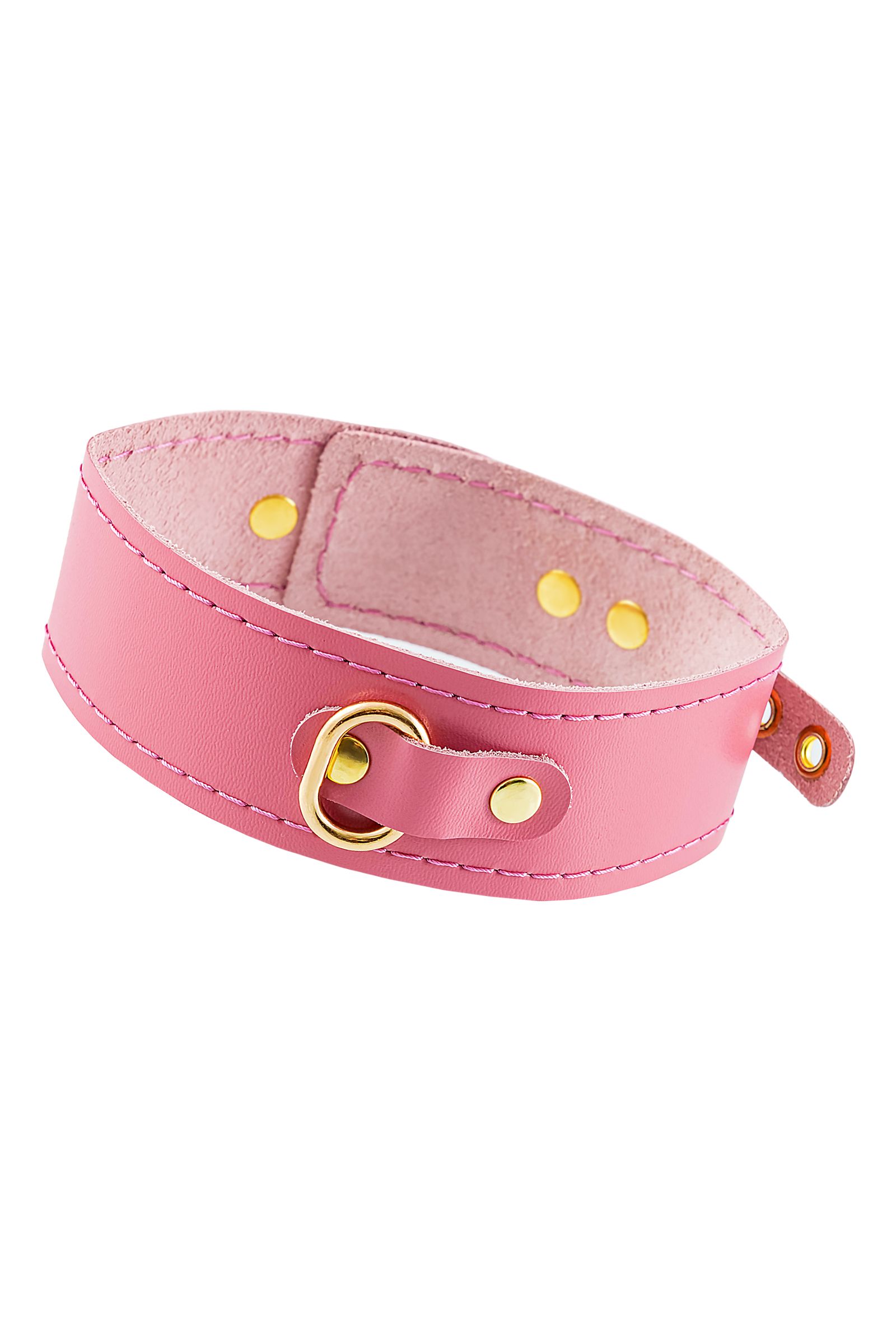 523535 Розовый кожаный однослойный ошейник с прошивкой