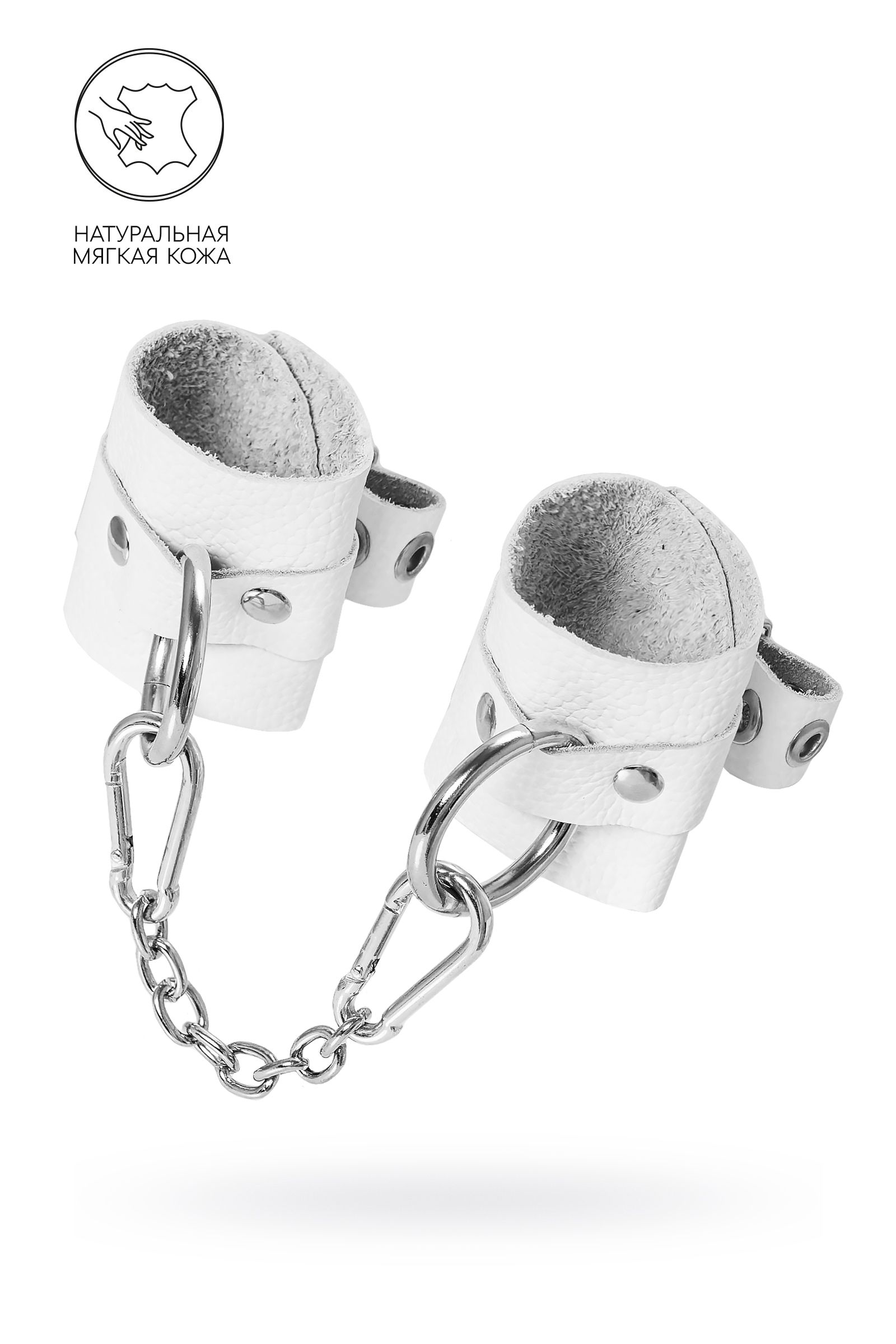 523606 Белые мягкие кожаные наручники с люверсами