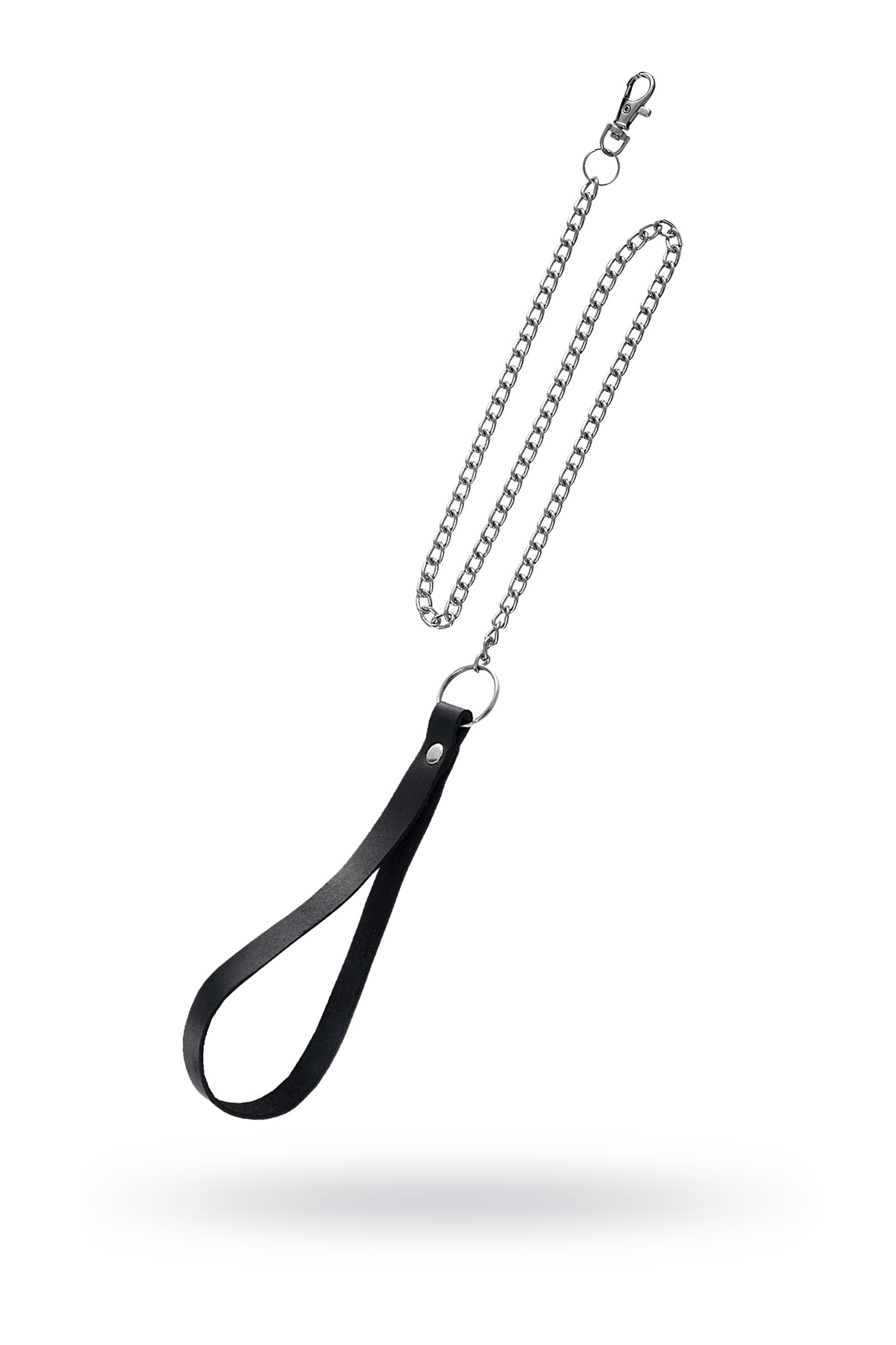 523627 Поводок с ручкой из черной натуральной кожи и карабином для ошейника