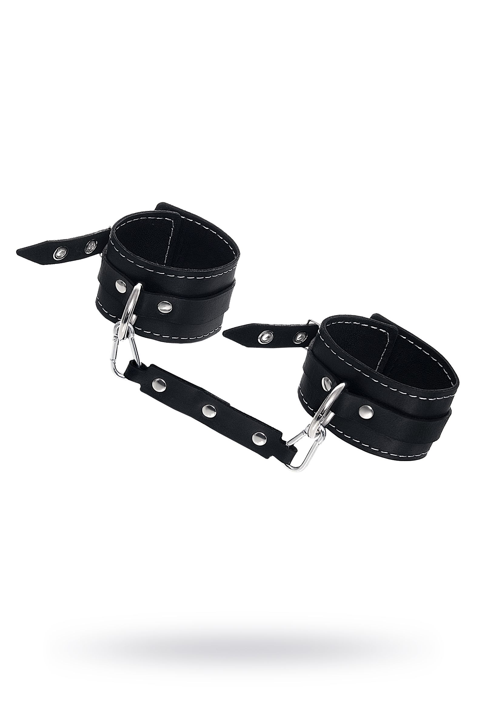 523632 Черные двухслойные кожаные оковы с белой строчкой