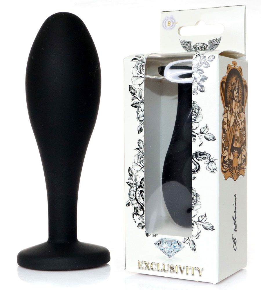 524413 Черная анальная втулка с прозрачным кристаллом - 9,2 см.