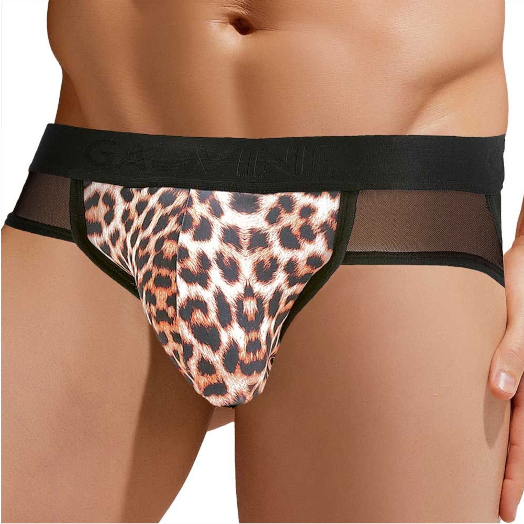 524580 Сексуальные мужские трусы-джоки с леопардовой вставкой по центру