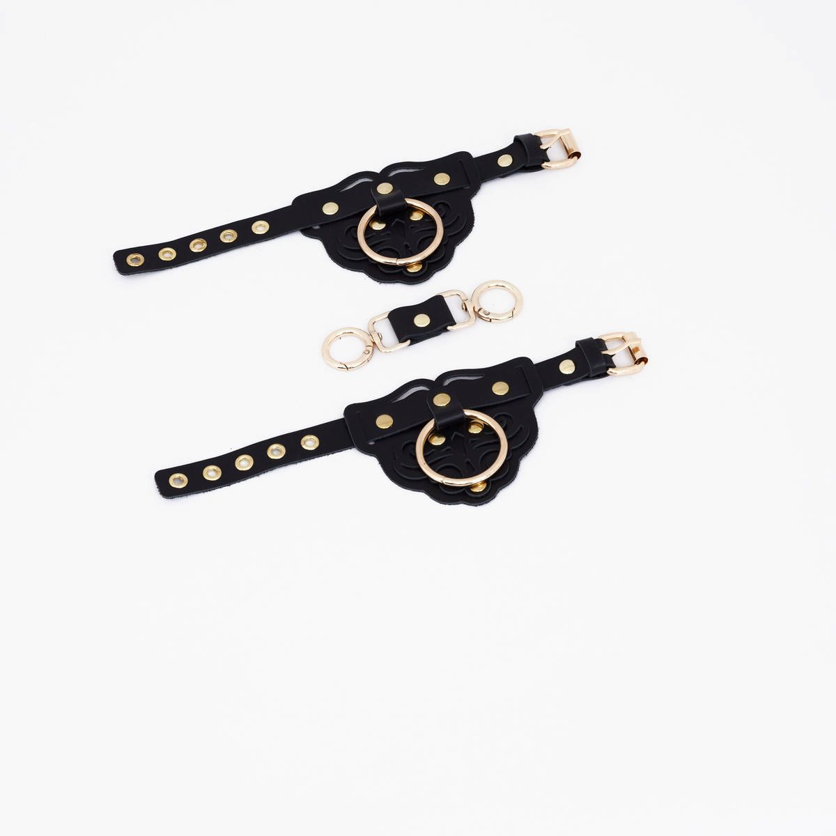 525009 Черные наручники с золотистой фурнитурой