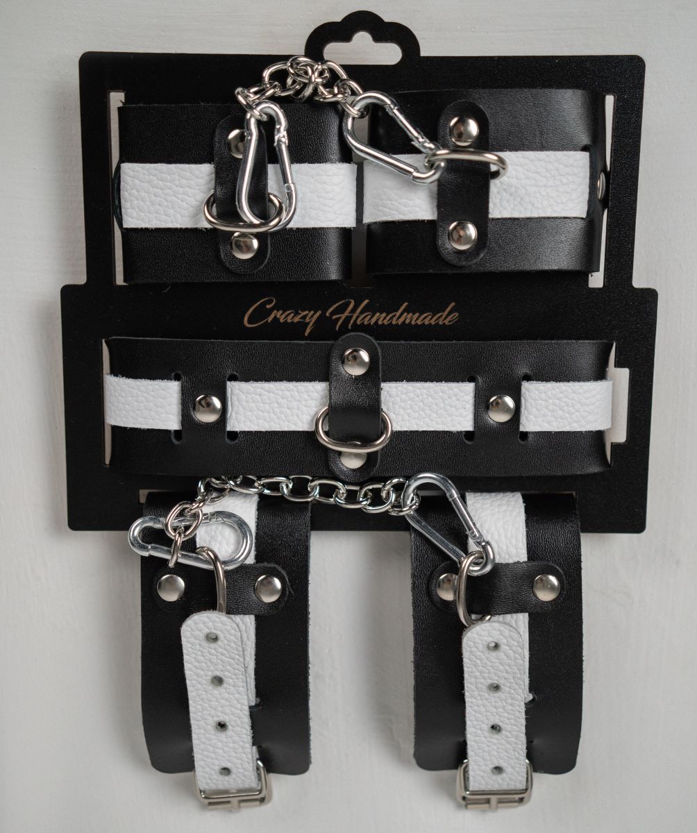 527395 Набор фиксаторов из черной и белой натуральной кожи